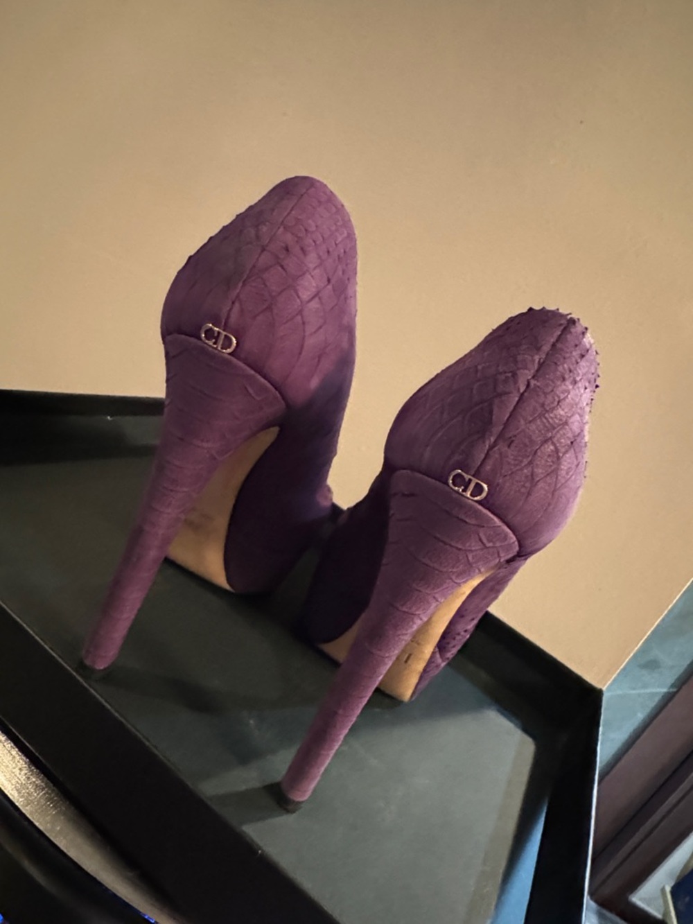 Dior Purple Textured Peep-Toe Platform Stilettos - Picture 3 of 5